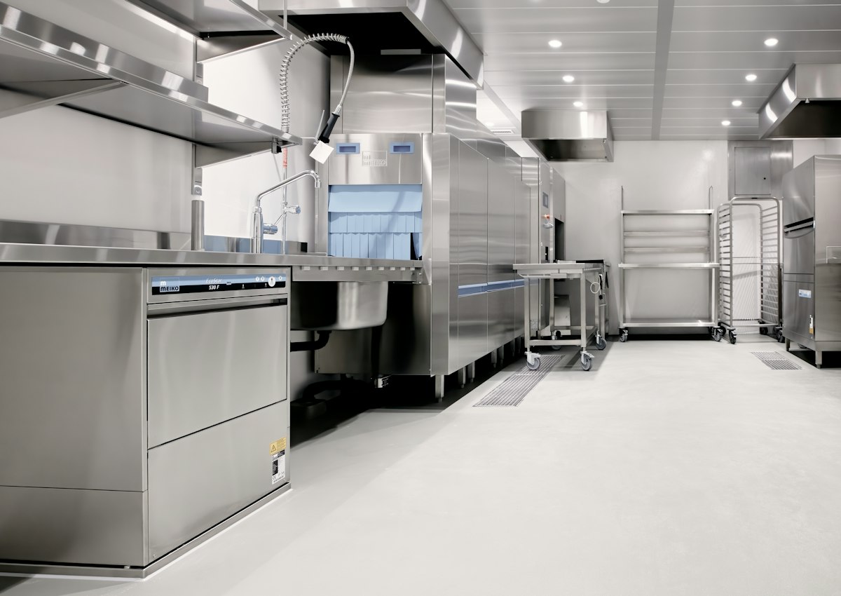 Equipment in a commercial kitchen